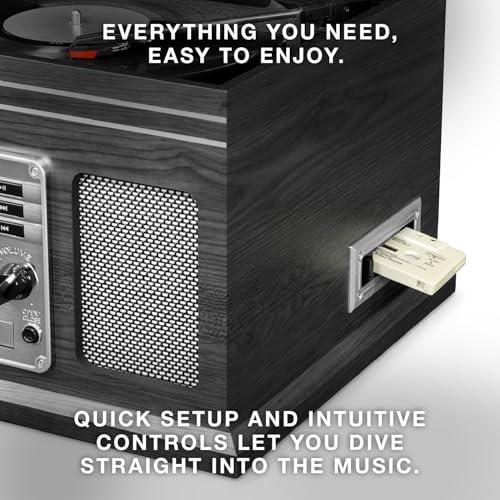 Victrola The Quincy 6-in-1 Bluetooth Record Player & Multimedia Center with Built-in Speakers &ndash; 3-Speed Turntable, CD & Cassette Player