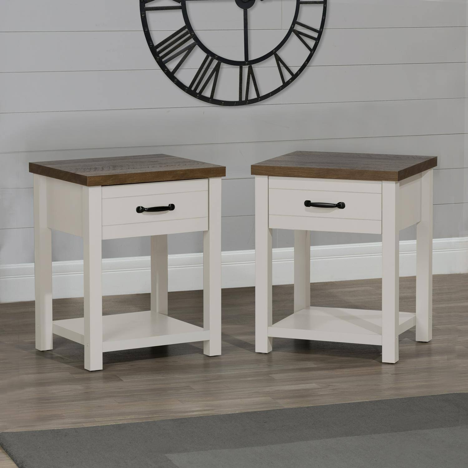 Lancaster Farmhouse Oak Top Rectangular Nightstand, Set of 2, Gray, by Hillsdale Living Essentials