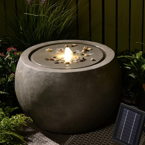 Garden Water Fountain Outdoor Large Round Bubbler Water Feature Indoor with Lights & Pump and Pebbles Concrete Effect for Patio Pool Pond Yard Home