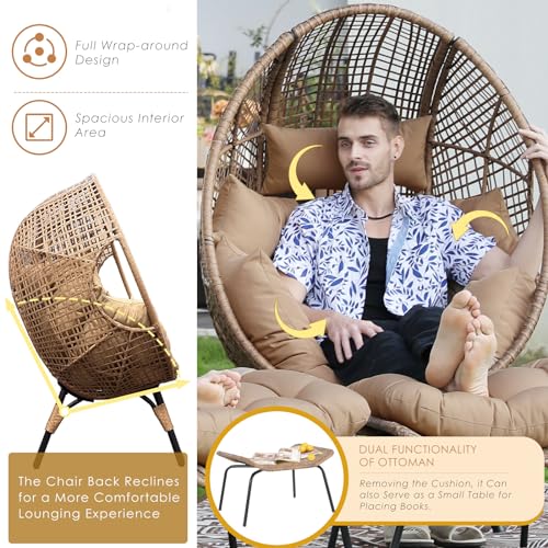 NICESOUL Stationary Egg Chair Indoor Outdoor Wicker Oversized Thick Cushions Egg Shaped Loveseat Chair