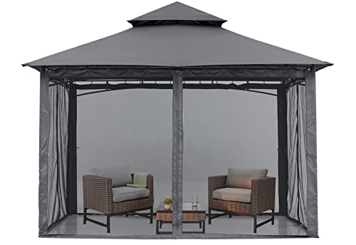 MASTERCANOPY Outdoor Garden Gazebo for Patios with Stable Steel Frame and Netting Walls (11x11,Dark Gray)