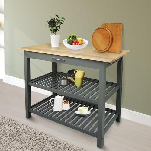 Casual Home Kitchen Island with Solid American Hardwood Top, Natural/White, 40" W (373-91)