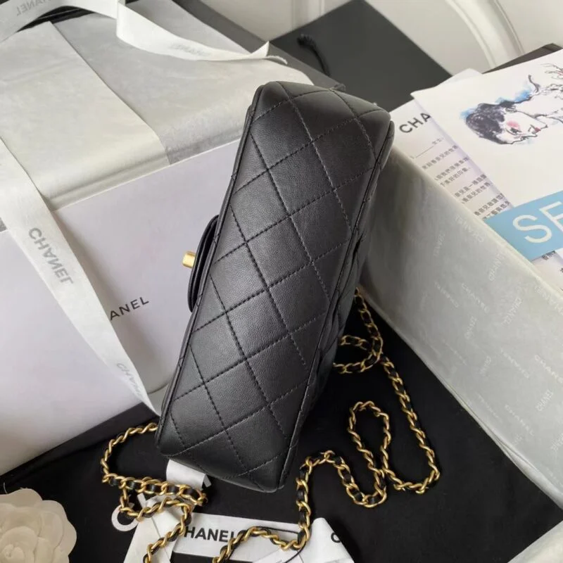Chanel Lambskin Mini Flap Bag With Top Handle Black As2431