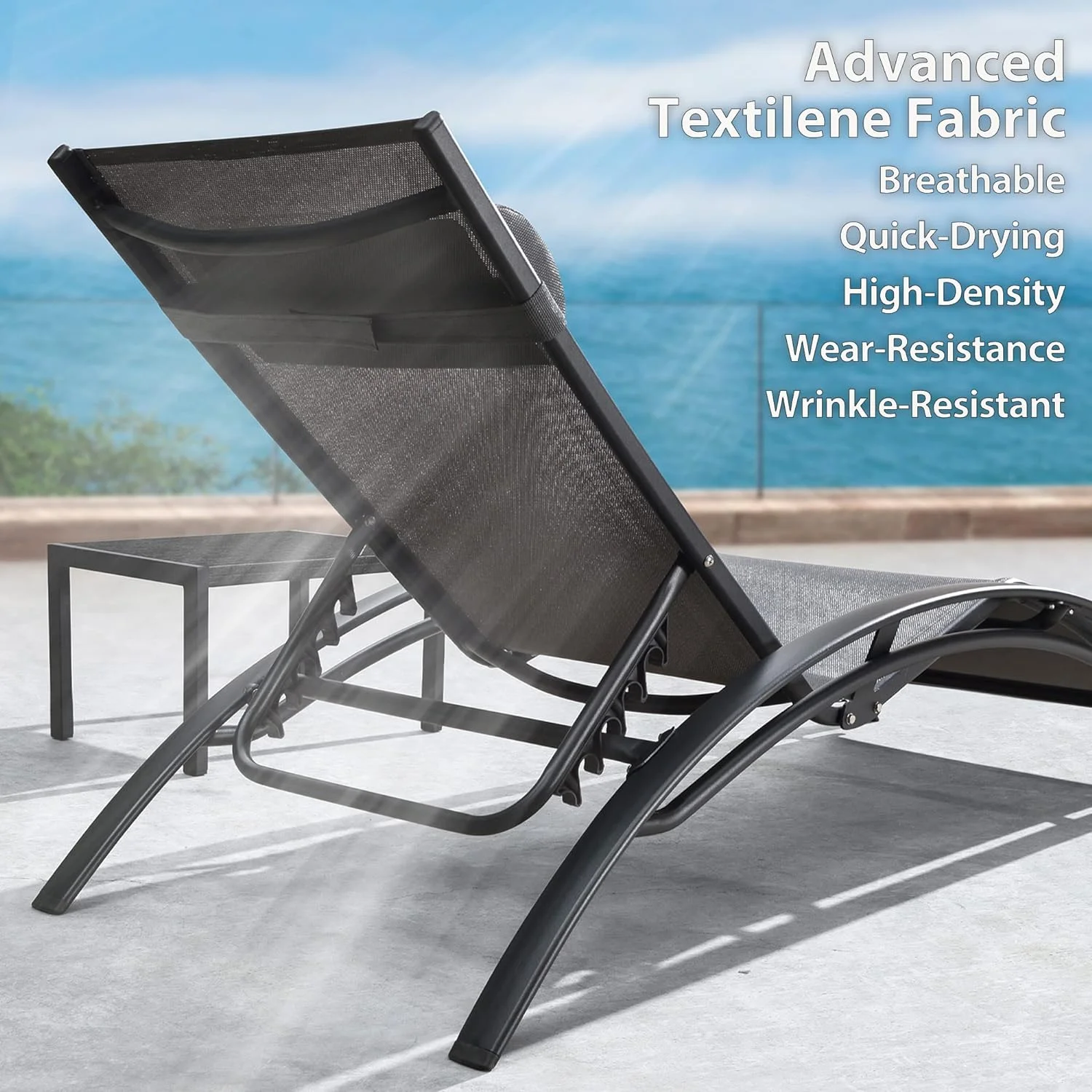 PURPLE LEAF 3 PCS Patio Oversized Chaise Lounge Chair Set with Side Table Poolside Adjustable Recliner Chairs for Outside Beach Outdoor Pool
