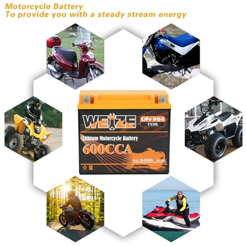Weize Lithium YTX30L-BS, 700A Lithium LiFePO4 YTX30L Motorcycle Battery, 12V 10AH ATV, UTV, Jet Ski, Scooter, Lawn Mower, Tractor, Generator Battery