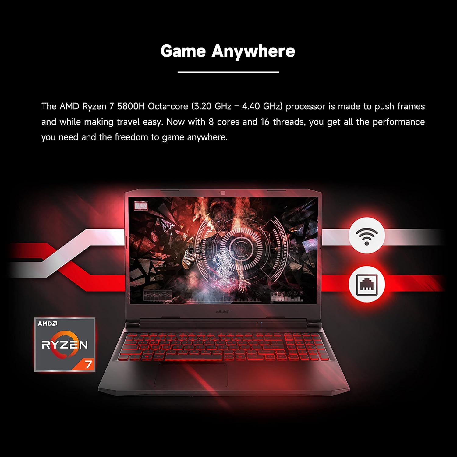acer Nitro 5 Gaming Laptop, 15.6" 144Hz FHD IPS Display, AMD Octa-Core Ryzen 7 5800H (8-Core) (>i7-10875), GeForce RTX 3060, USB-C, WiFi 6