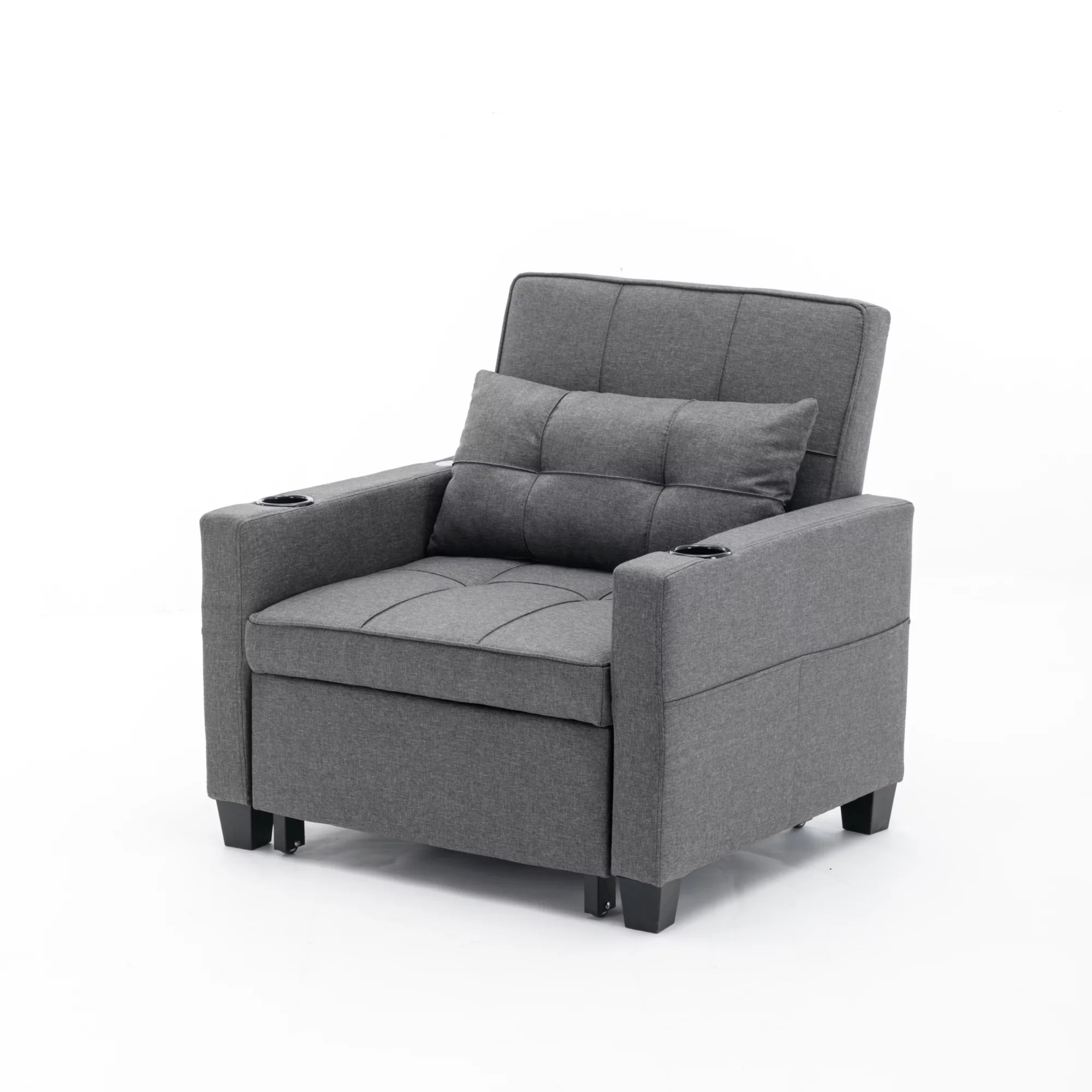 Futon Chair Bed Convertible Chair 3-in-1 Pull Out Sleeper Chair Beds with USB Ports, Armchair Bed Sleeper for Living Room (Dark Grey Linen)
