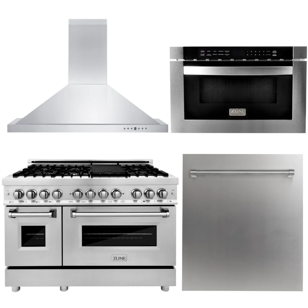 ZLINE Appliances Set – ZLINE 48 Range Package – Includes ZLINE 48 Range, ZLINE 48 Range Hood, ZLINE Microwave Drawer, ZLINE Dishwasher, AS-RA48-3