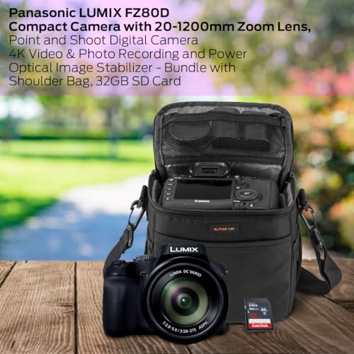 Panasonic LUMIX FZ80D 18.1MP Point & Shoot Digital Camera Bundle with Slinger Alpine 140 Multi-Device Shoulder Bag