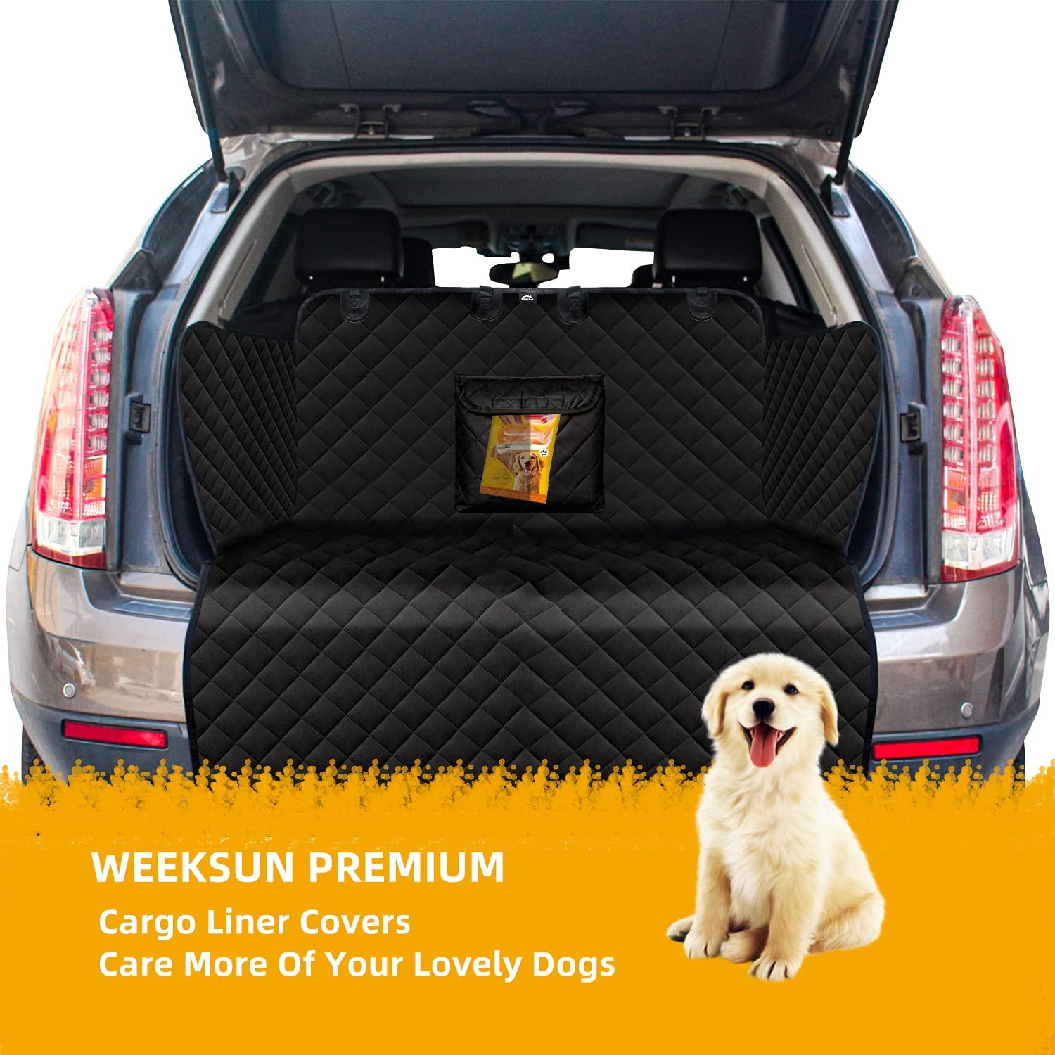 WEEKSUN SUV Cargo Liner for Dogs, Water Resistant Pet Cargo Cover Dog Seat Cover Mat with Bumper Flap Protector, Non-Slip