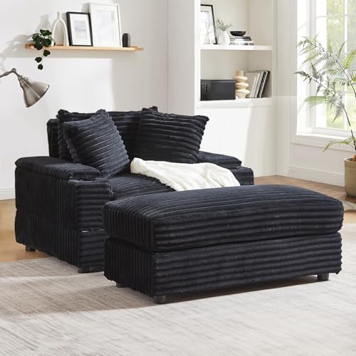 Modern Chaise Longue Indoor, 86.6" Oversized 3 Seater Lounge Sofa Chaise with Movable Ottoman/Storage Armrests/Cup Holders