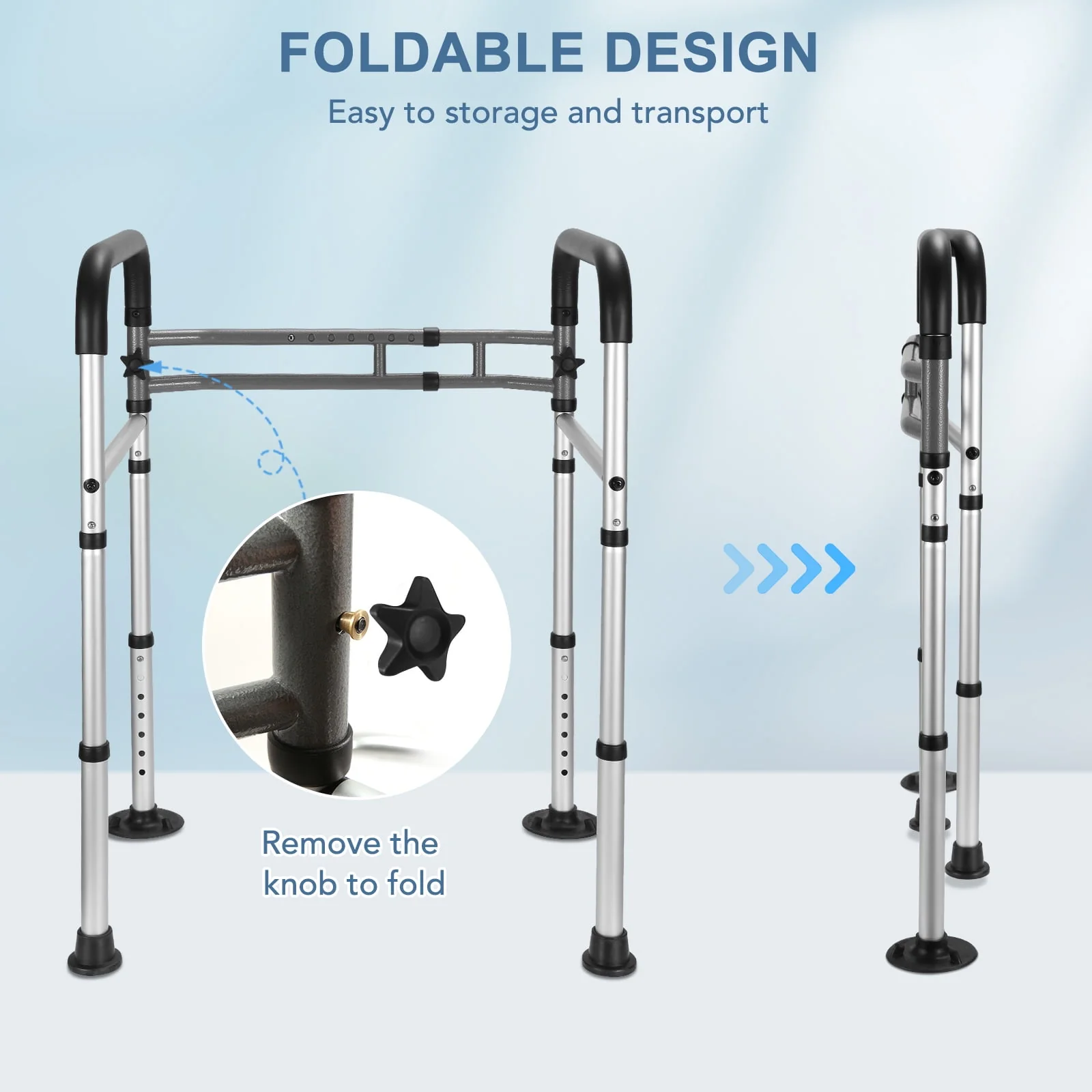 MaxKare Toilet Safety Rail for Elderly and Handicap, 7 adjustable Height & Width, Support up to 300lbs, Gray & Black