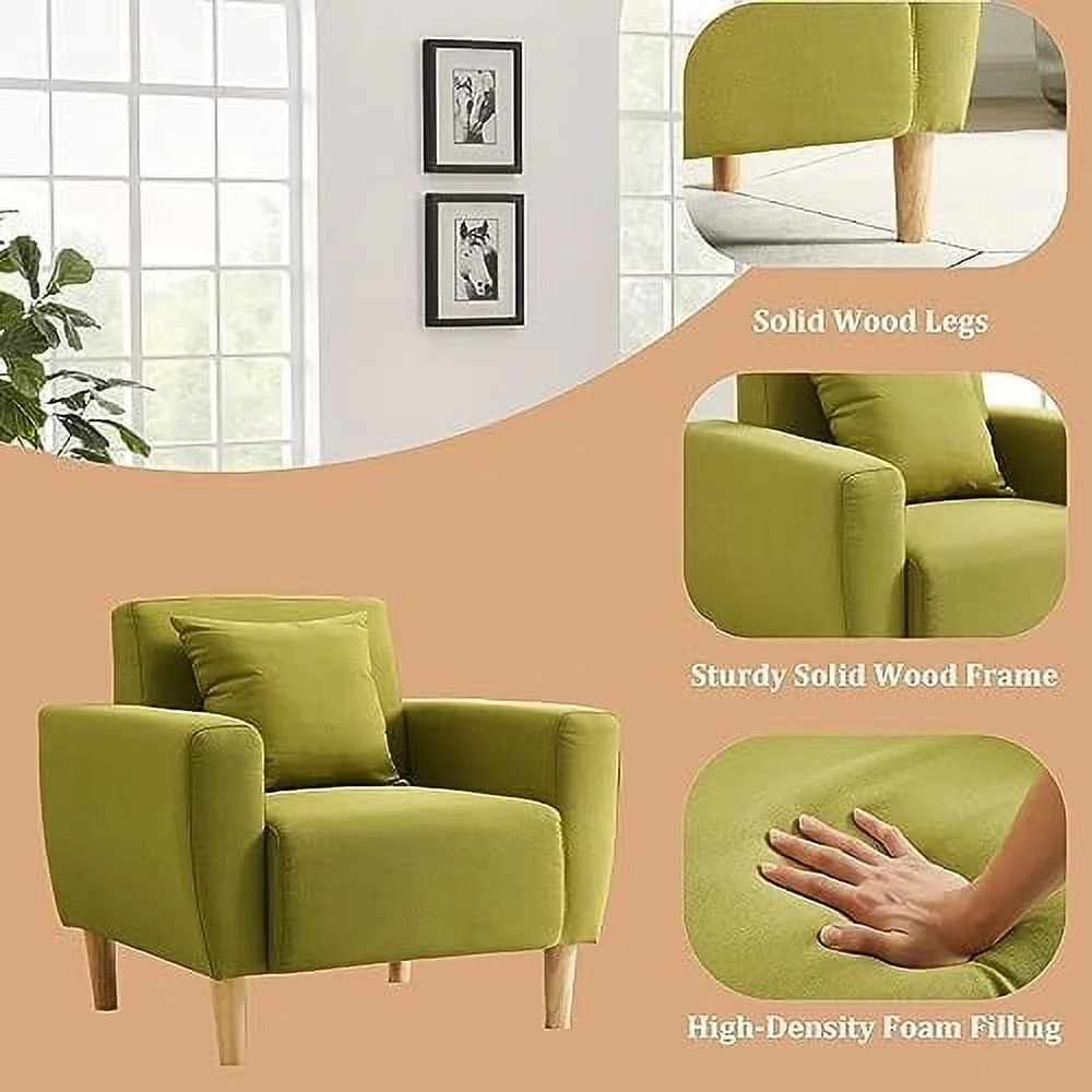 RUNFAYBIU Polyester Accent Chair for Living Room Square Arm Chair with Toss Pillow Comfy Single Sofa Club Chair for Small Space  Cafes (Blue)