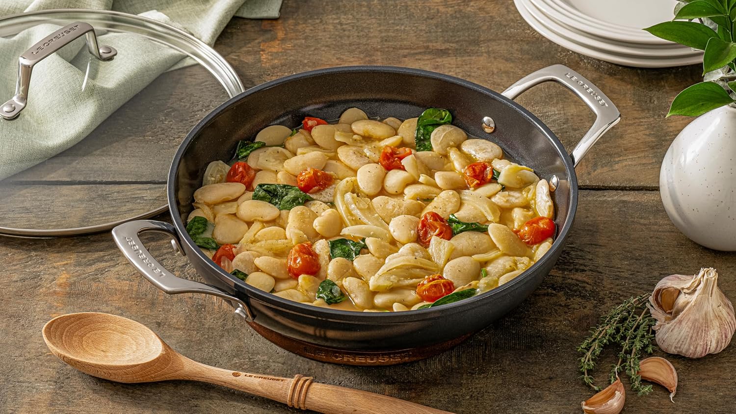 Le Creuset Essential Non-stick Ceramic Shallow Braiser with Glass Lid, 3.5 qt.​