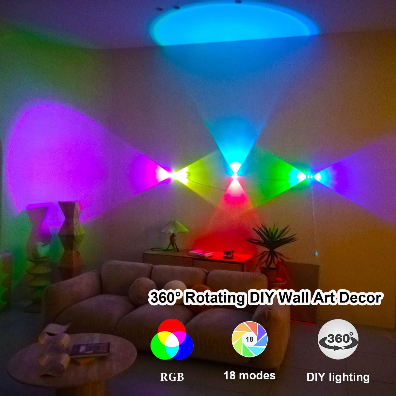ACNCTOP Novelty Ambient and Mood Lighting 360&deg; Rotating DIY Wall Art Decor RGB Bar LED Wall Light for Bedroom,Living Room,Room,Hallway,Stair