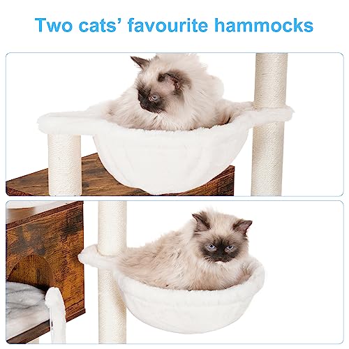 Hey-brother Cat Tree with XL Litter Box Enclosure, All-in-one Cat Tower for Indoor Cats with Large Hammock, Bed, Food Station, Scratching Posts
