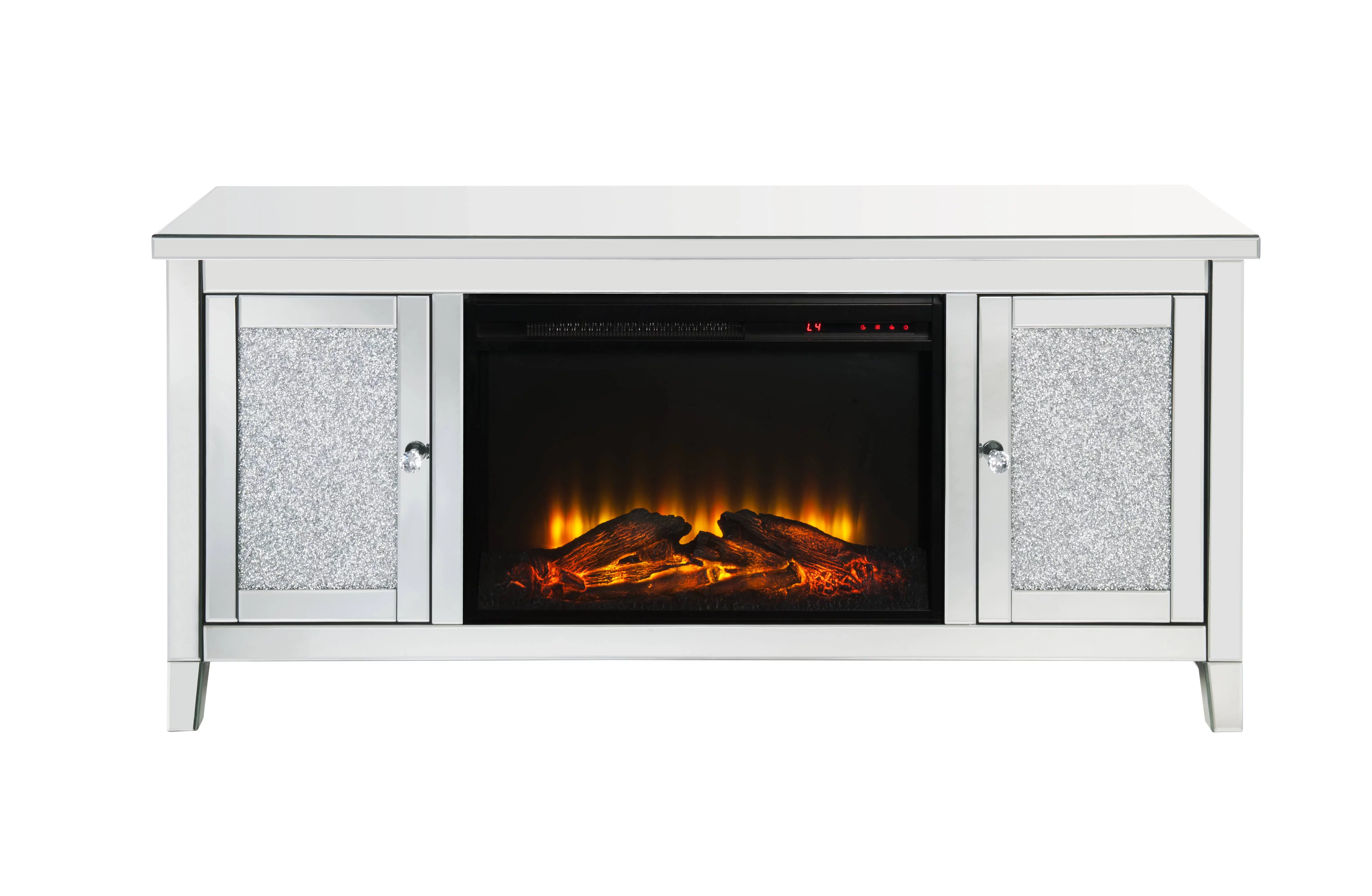 Nora lie TV Stand with Fireplace (LED) in Mirrored & Faux Diamonds