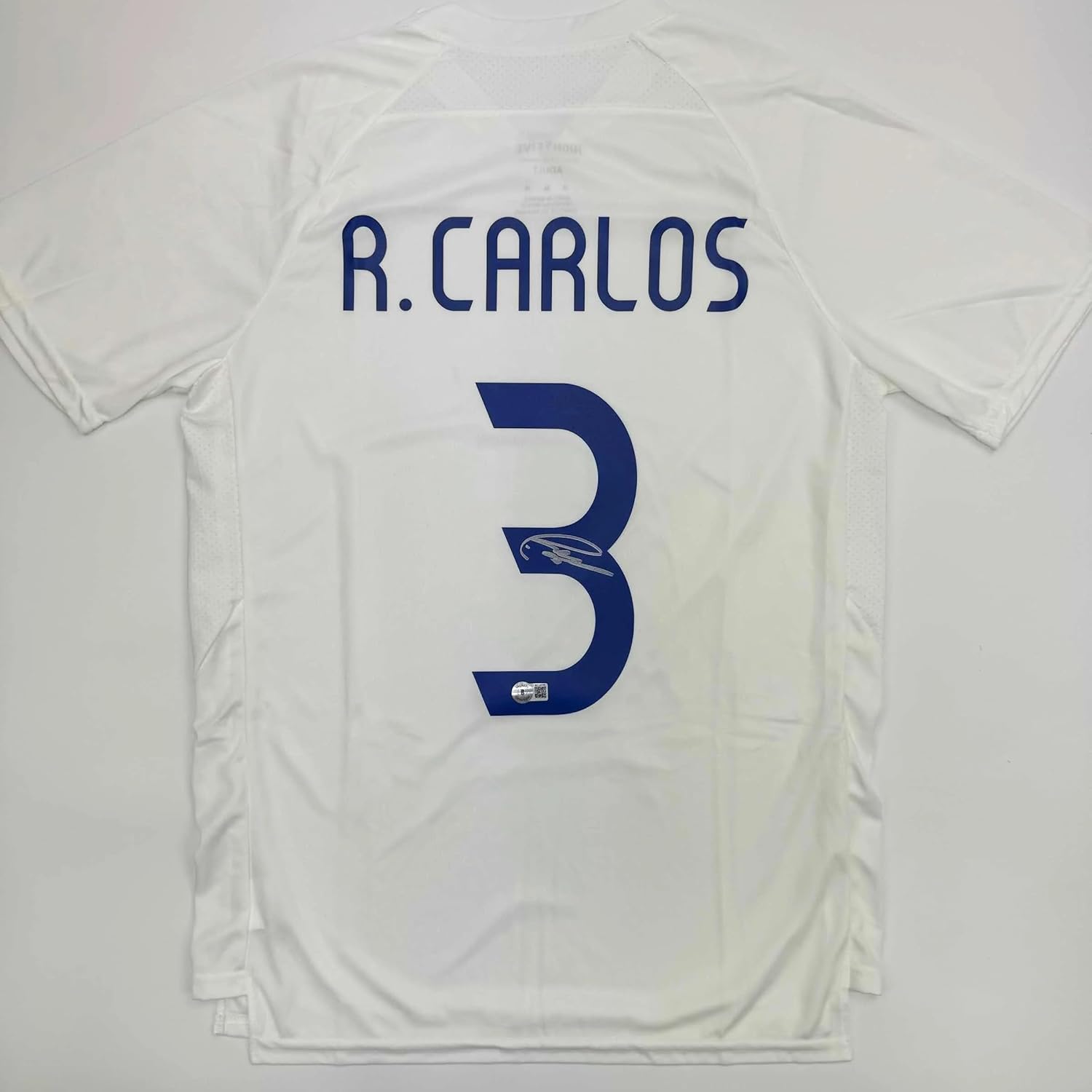 Autographed/Signed Roberto Carlos Real Madrid White Soccer Jersey Beckett BAS COA