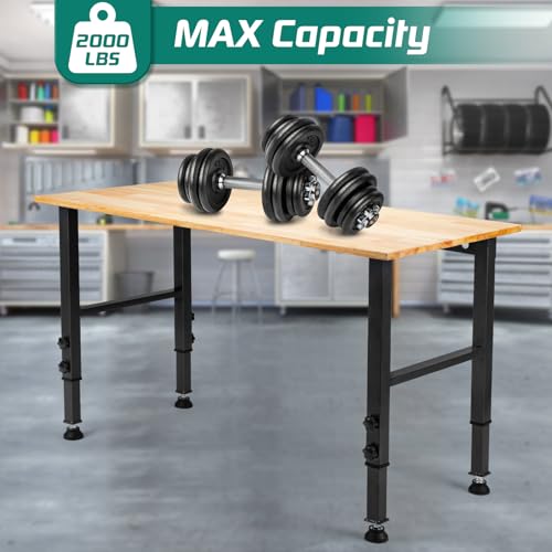 48 "Adjustable Workbench with Power Outlet, Heavy Duty 2000 LBS Load Capacity Hardwood Workbench Suitable for Workshop, Office, Garage, Home
