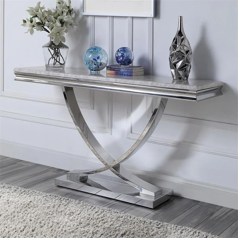 Furniture of America Linke Glam Metal 3-Piece Coffee Table Set in Chrome