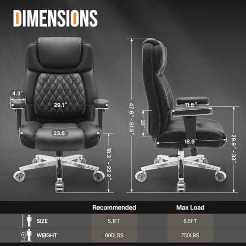 750lbs Big and Tall Office Chair,Heavy Duty Office Chairs,Executive Computer Desk Chair Work Chairs, Thick Padded Strong Metal Base Quiet Wheels
