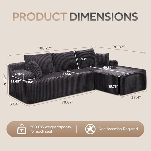 Modular Sectional Sofa Couches L-Shape Couch 3 Seat Modular Sofa Memory Foam Sectional Couches for Living Room