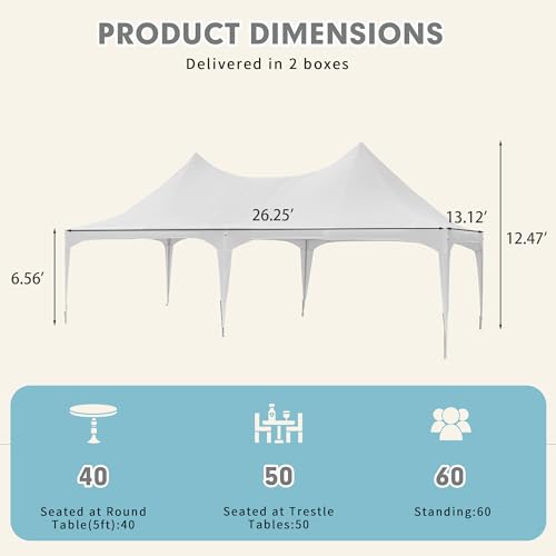 EROMMY 26x19ft Party Tent, White Wedding Tent, Decagonal Heavy Duty Canopy with 8 Removable Sidewalls, 8 Church Windows and 2 Pull-Back Doors