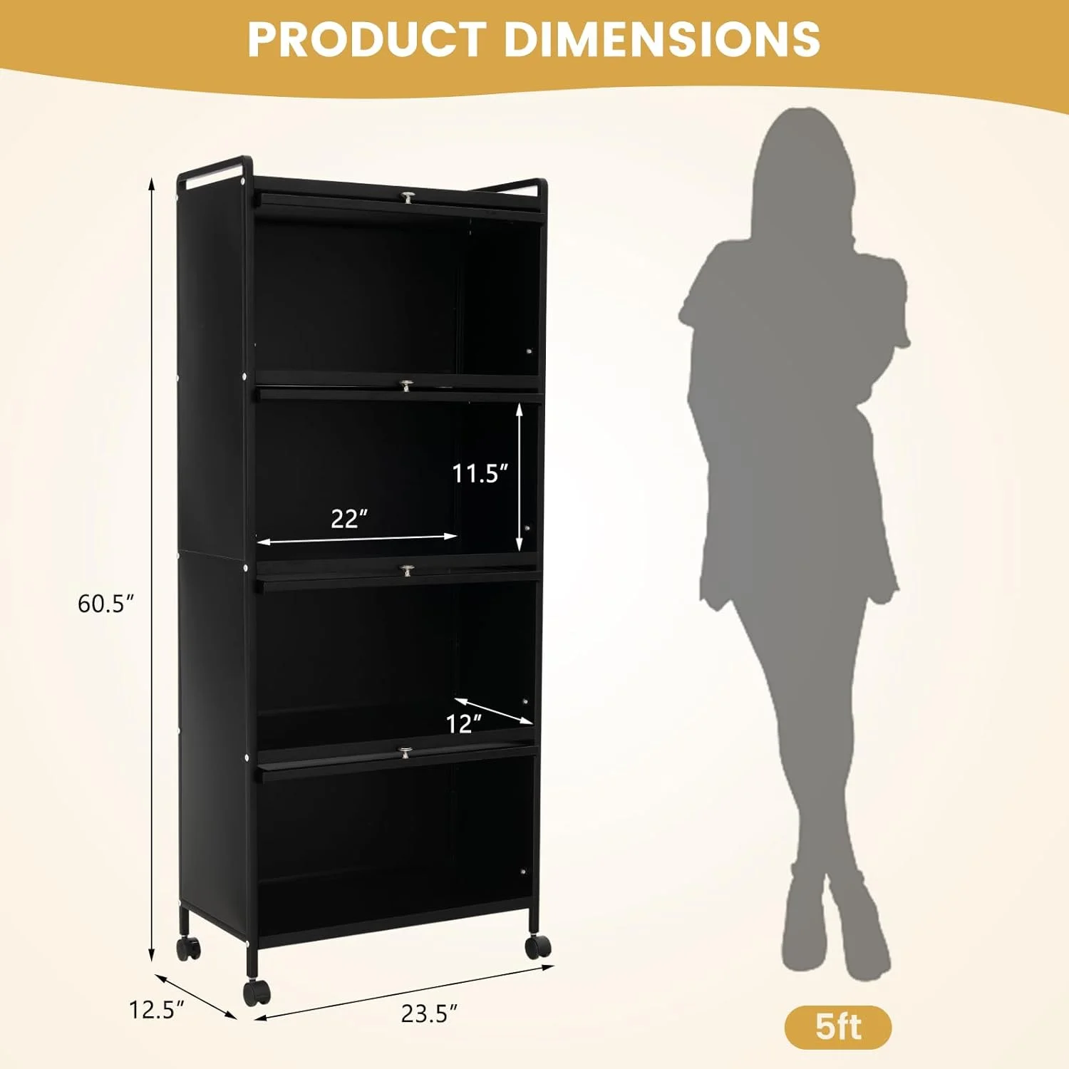 TJUNBOLIFE 5-Tier Kitchen  Cabinet  Freestanding Baker\u2019s Rack with 4 Rolling Casters  Mobile Microwave Stand with Double Anti-toppling Device