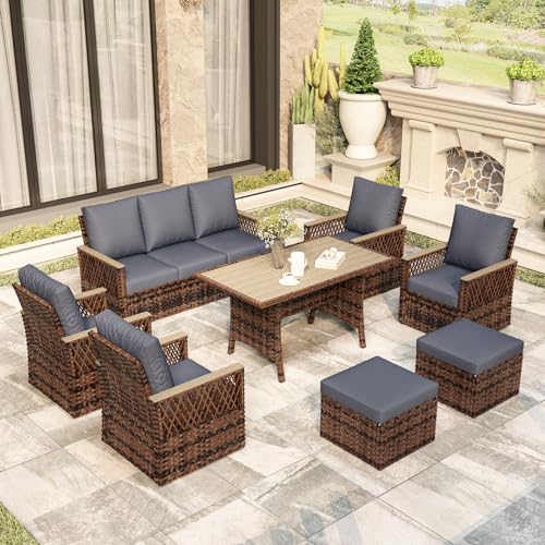 MELLCOM 4 Pieces Patio Furniture Set, Outdoor Wicker Chairs with Ottomans