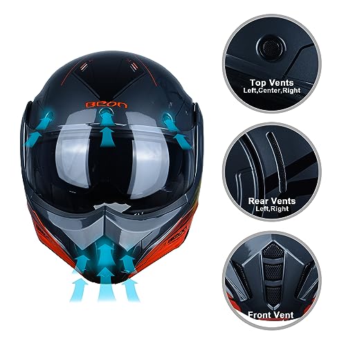 BEON Full Face Motorcycle Helmet DOT Approved, 180° Reversible Chin Guard Modular Pilot Helmet with Anti-Fog Dual Visors for Adult Men Women (S-XXL)