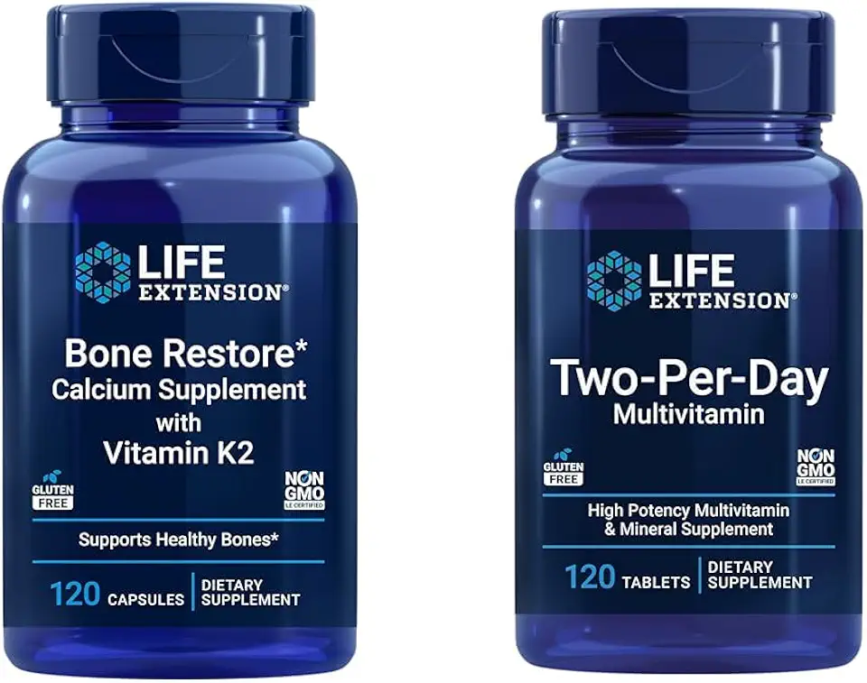 Life Extension Bone Restore + Vitamin K2 Vitamins & Minerals Maintain Bone Health & Strength & Two-Per-Day High Potency Multi-Vitamin & Mineral