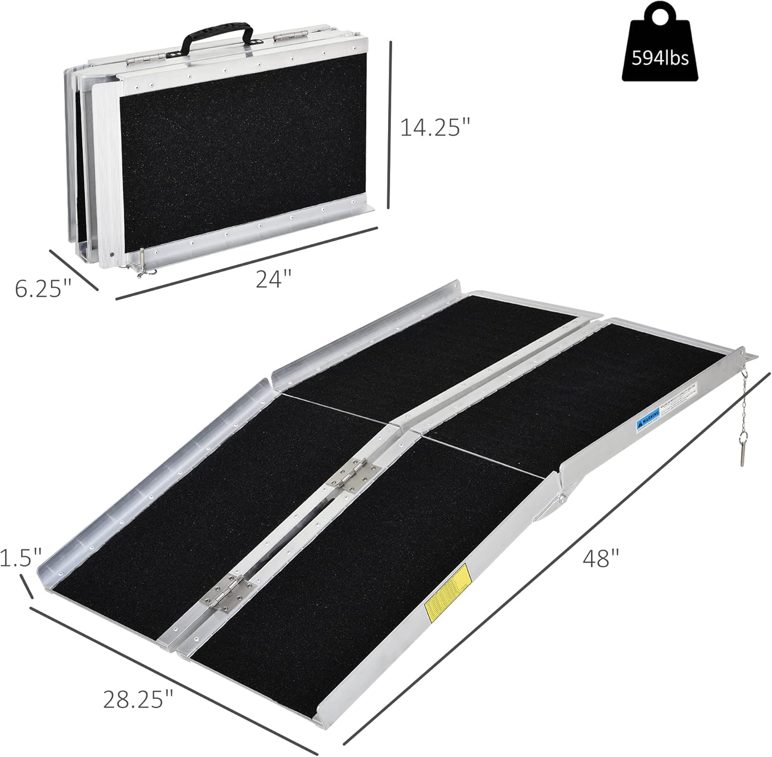 HOMCOM Aluminum Portable Skidproof PVC Carpeted Folding Wheelchair Ramp, 4'