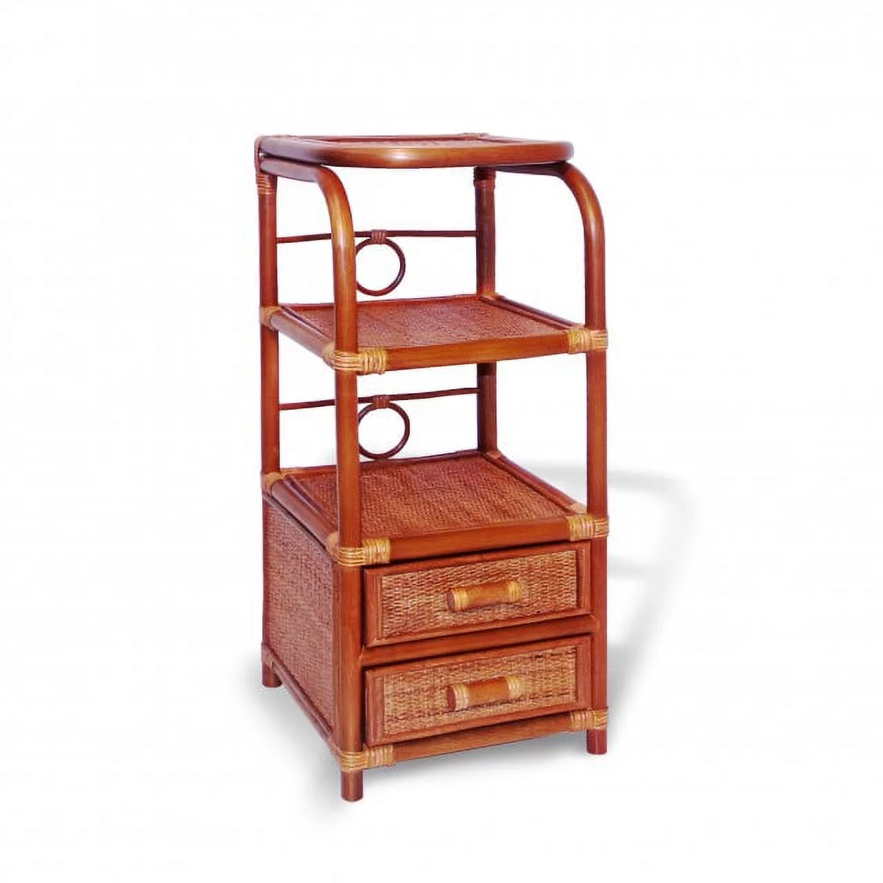 Phone Table Bookcase Designer ECO Handmade Rattan Wicker w/ 2 Drawers, Colonial