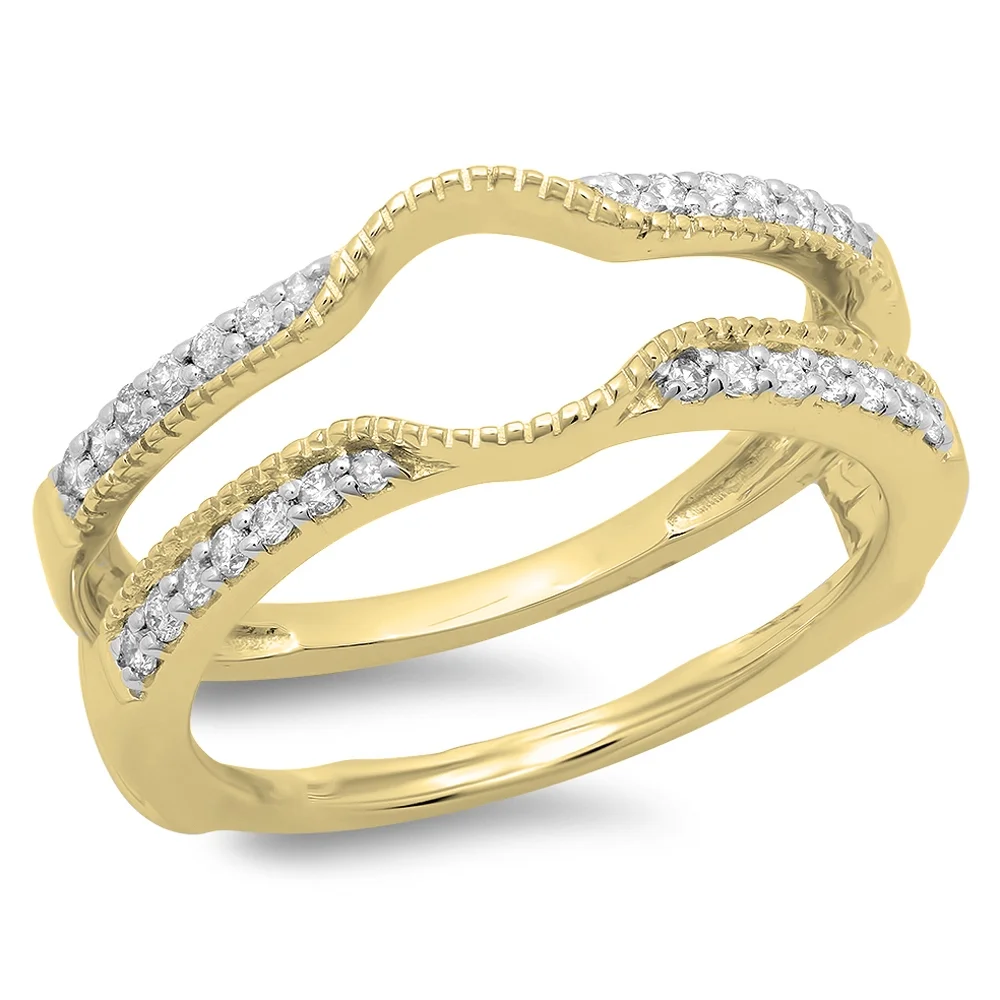 Dazzlingrock Collection 0.25 Carat (ctw) 14K Round Cut Diamond Wedding Enhancer Guard Double Ring 1/4 CT, Yellow Gold, Size 5.5