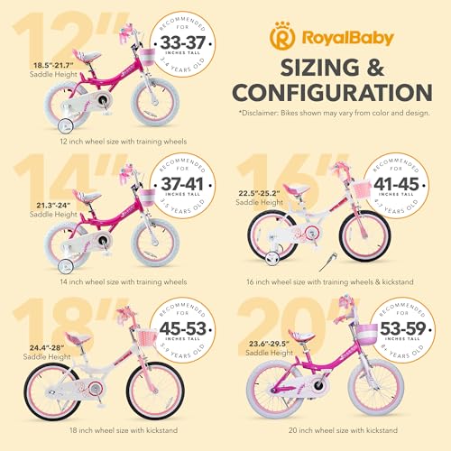 Royalbaby Princess Girls Kids Bike 12 14 16 18 20 Inch Children Bicycle with Basket for Age 3-12 Years