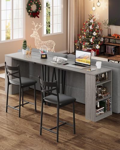 GAOMON 3 Piece Bar Table Set for 2, Bar Table and Chairs Set with with Flip Top Extension, Dining Table Set with Storage Shelves