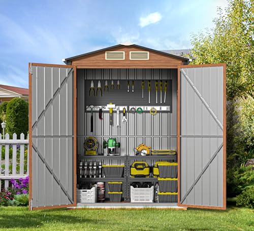 Outdoor Storage Shed, 5x3 Ft Metal Steel Tiny House with Lockable Door, Vertical Outside Storage Building for Garden, Backyard, Lawn, Patio Utility