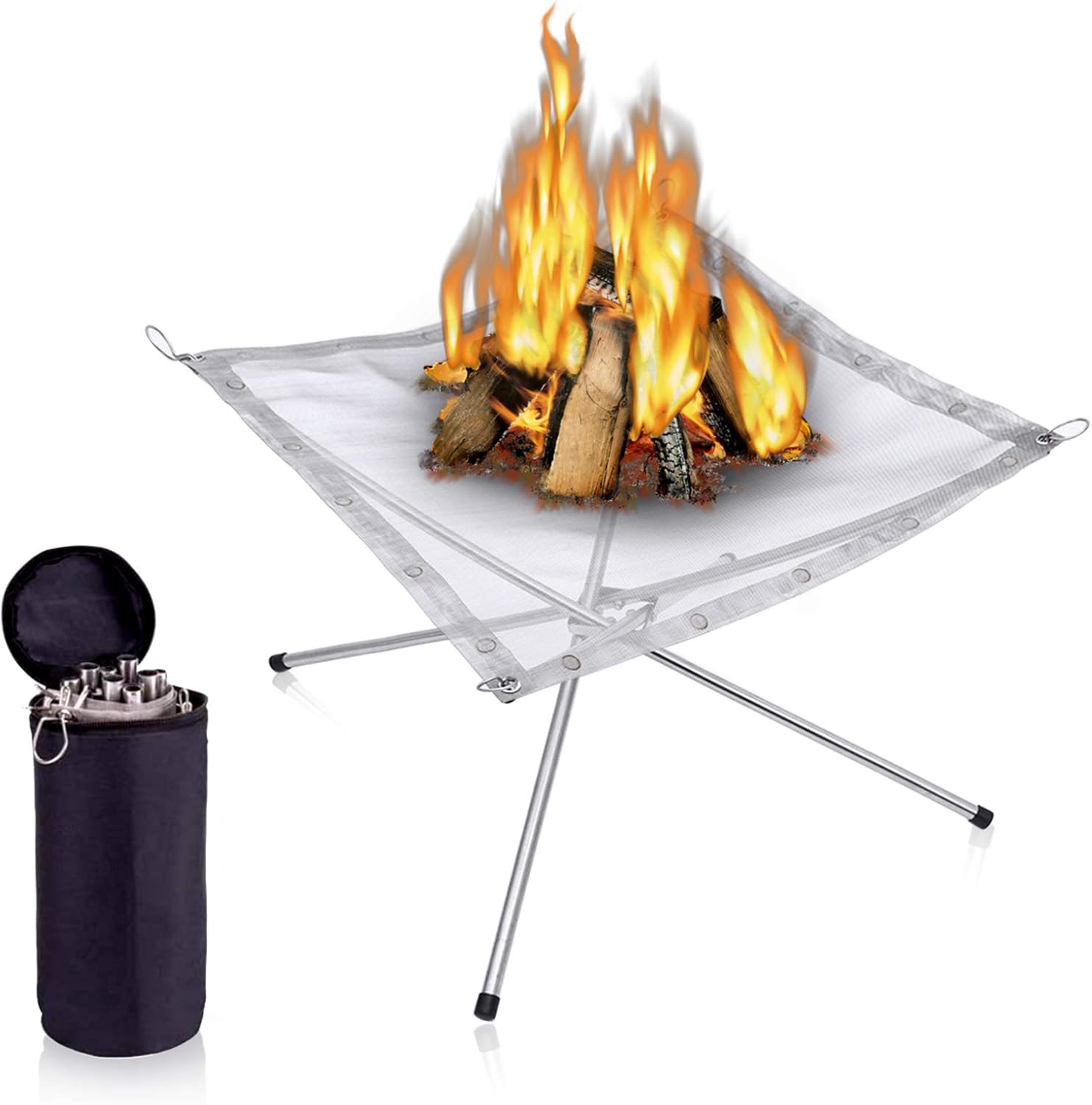 Bavnnro Portable Fire Pit ,Collapsing Steel Mesh Fireplace, Outdoor Campfire Pit Foldable Fire Pit for Camping Backyard Beach and Wood Burning