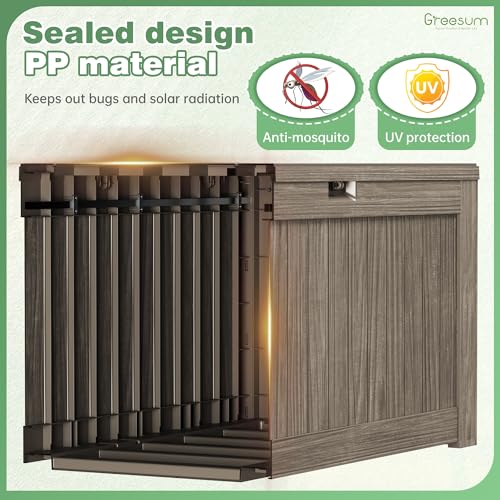 Greesum 120 Gallon Outdoor Storage Box with Lock - Large Resin Deck Box, Reinforced Lid for Garden, Patio, Lawn, Black