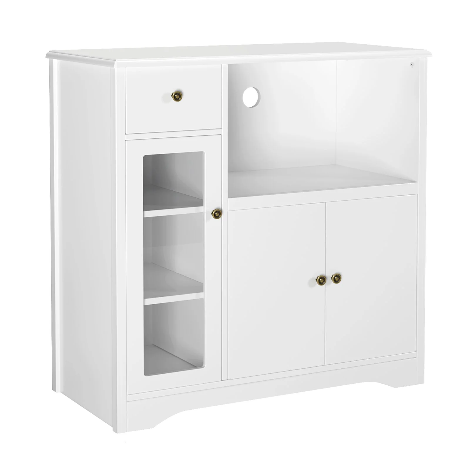 Homfa Microwave Cabinet with Hutch, Kitchen Pantry Cabinet Sideboard with Adjustable Shelves and Drawer for Dining Room, White
