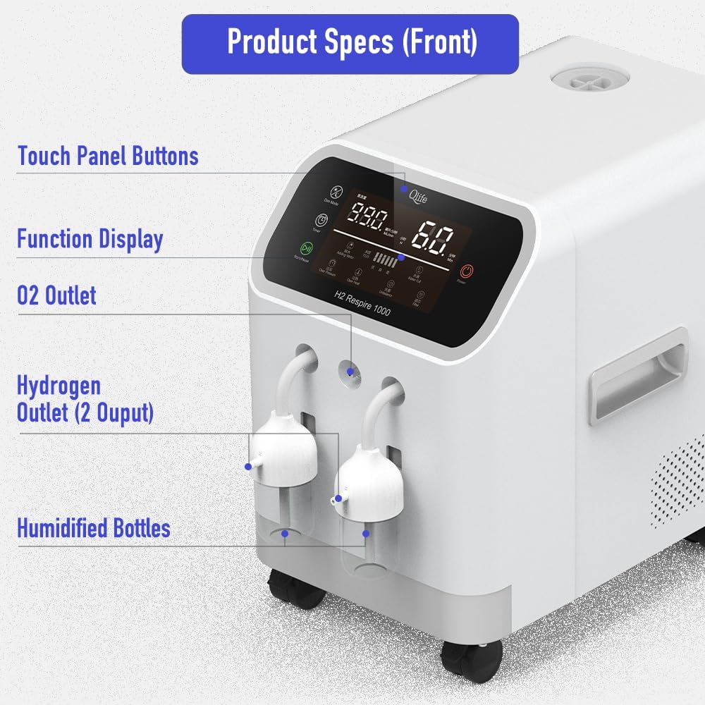 Qlife H2 Respire 1000 Clinical Molecular Pure Hydrogen & OxyHydrogen Browns Gas Inhalation System | Hydrogen Water Generator | German Electrode SPE