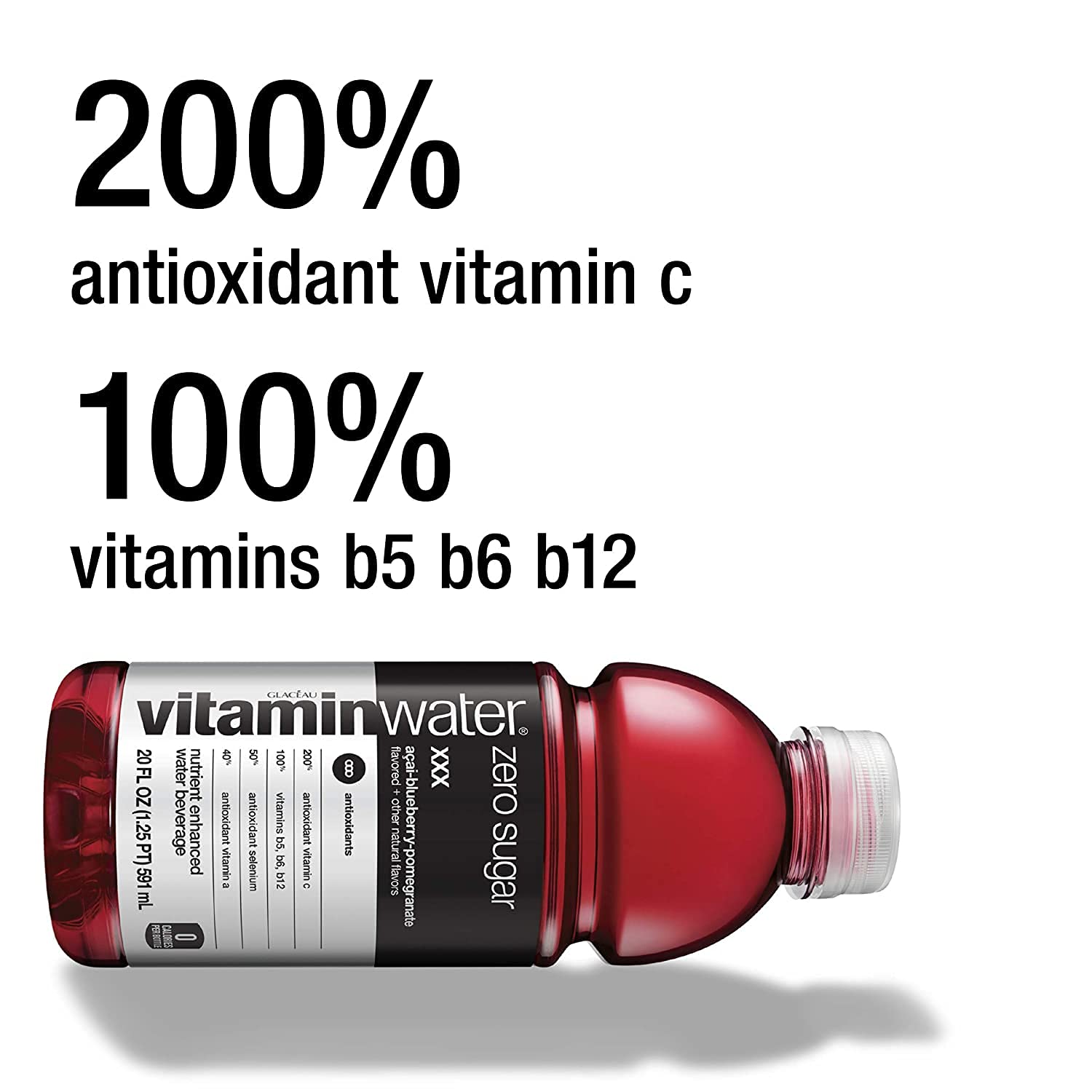 Vitamin Water ZERO Sugar - XXX Acai-Blueberry-Pomegranate | 20 Fl Oz Bottles, Nutrient Enhanced Flavored Water w/ Vitamins, Antioxidants