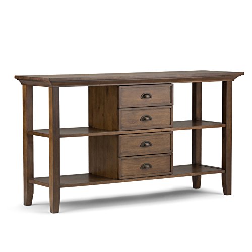 SIMPLIHOME Redmond SOLID WOOD 54 inch Wide Console Sofa Table in Hickory Brown with Storage, 4 Drawers and 4 Shelves