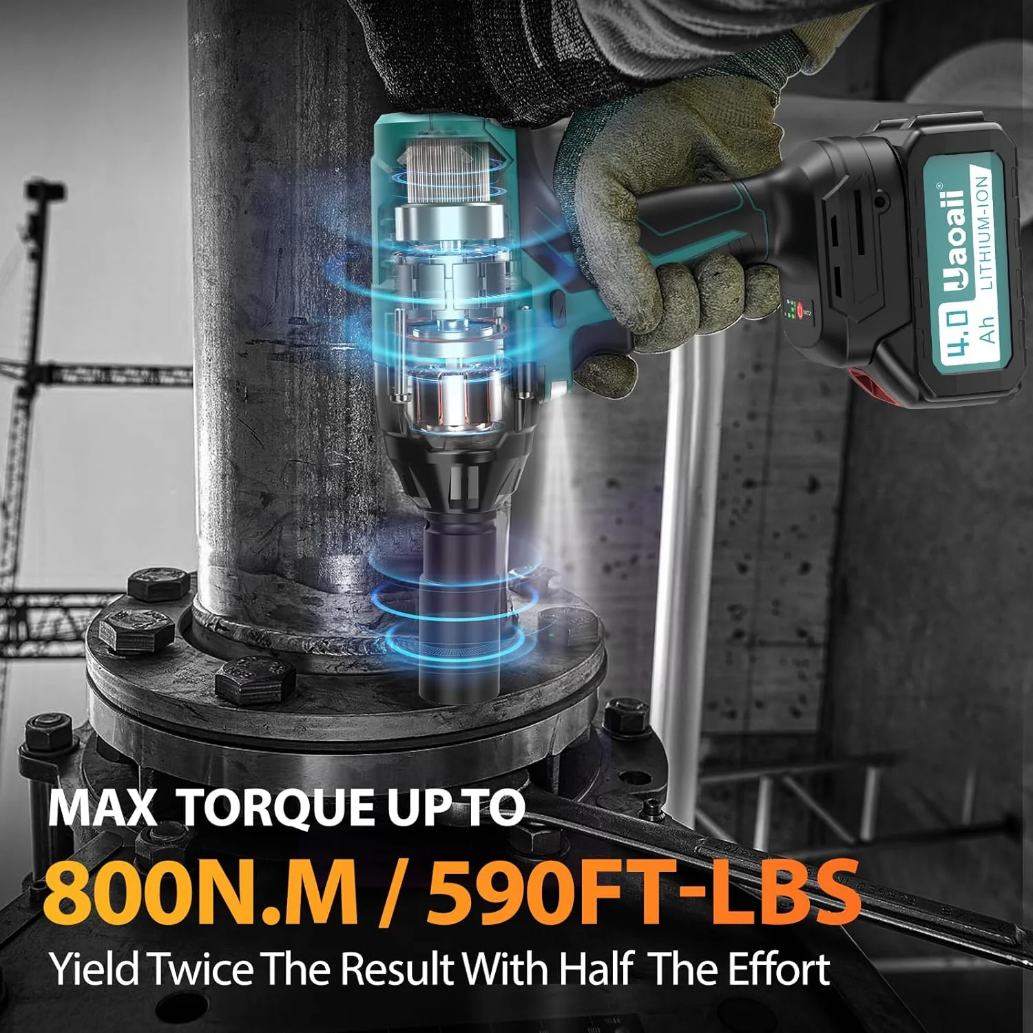 YGDU 1000Nm(738ft-lbs) Cordless Impact Wrench High Torque, 1/2 Battery Impact Gun w/ 2X 4.0Ah Batteries, Fast Charger, 5 Sockets & Storage Box