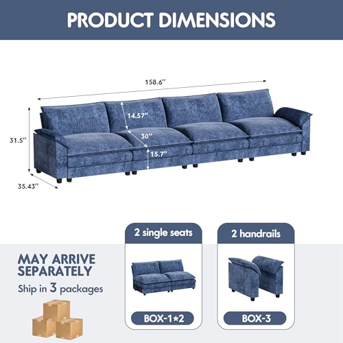Homall 119" Modular Sectional Sofa, L Shaped Sofa Couch with Reversible Ottoman, DIY Combination Chenille Deep 3-Seat Cloud Couch for Living Room