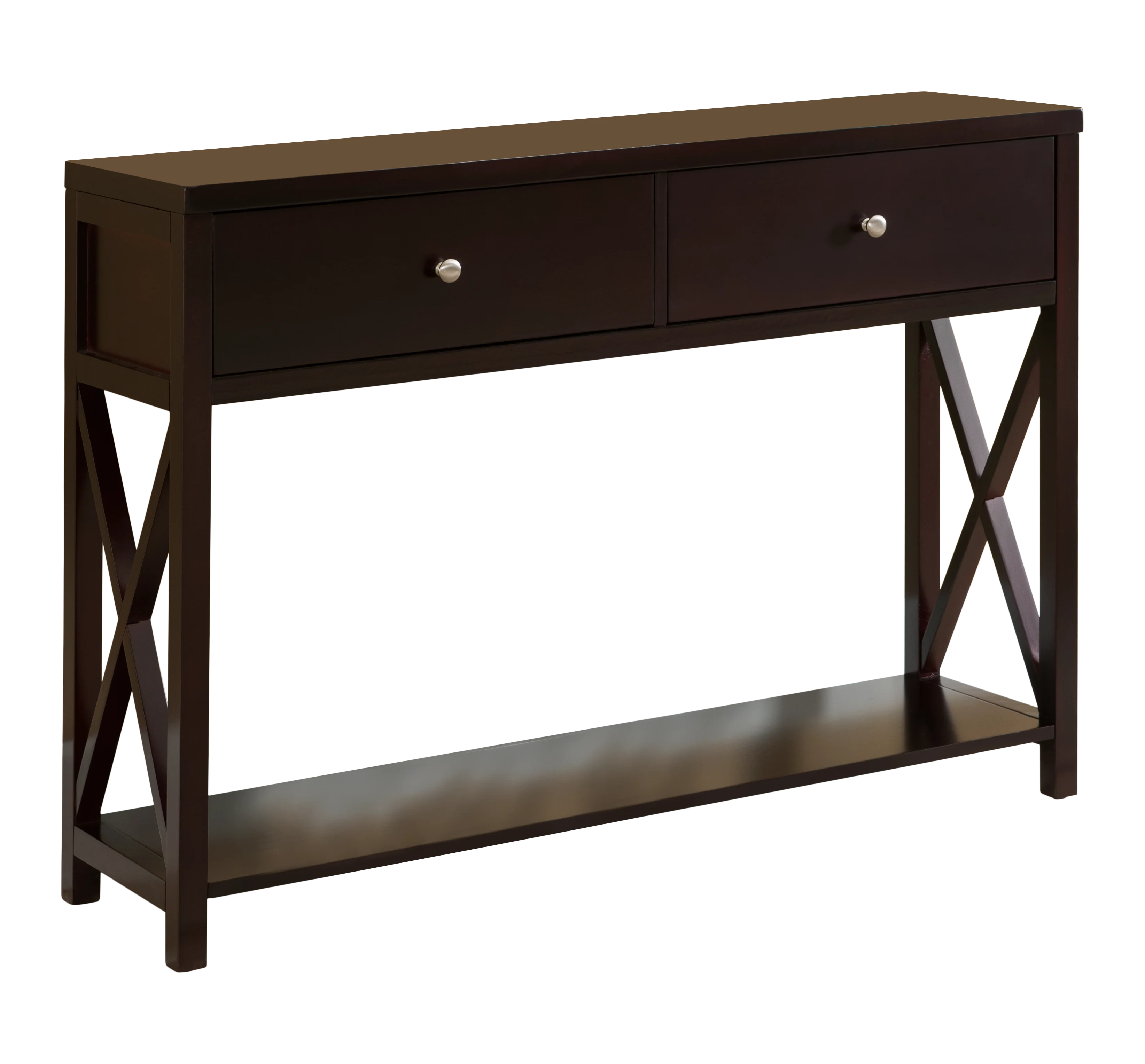Kings Brand Furniture Wood Console Entryway Table with 2 Drawers & Lower Shelf, X-Style, Cherry