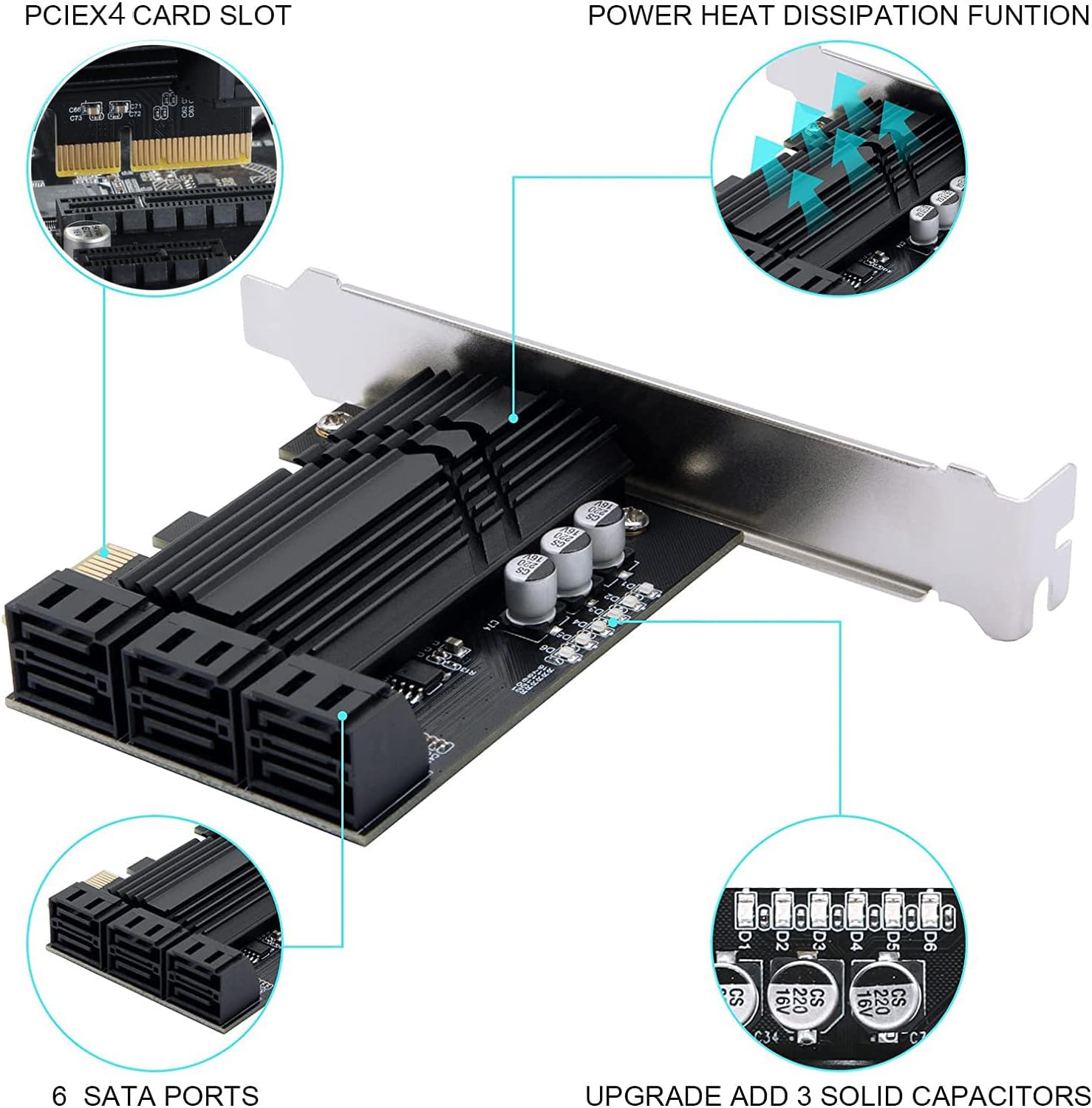 PCIe x1 SATA Card 6 Port, SATA 3.0 Controller Expansion Card with 6 SATA Cables & Low Profile Bracket,SATA III PCIE Gen3 Adapter(6Gbps) ASM1166 Chip