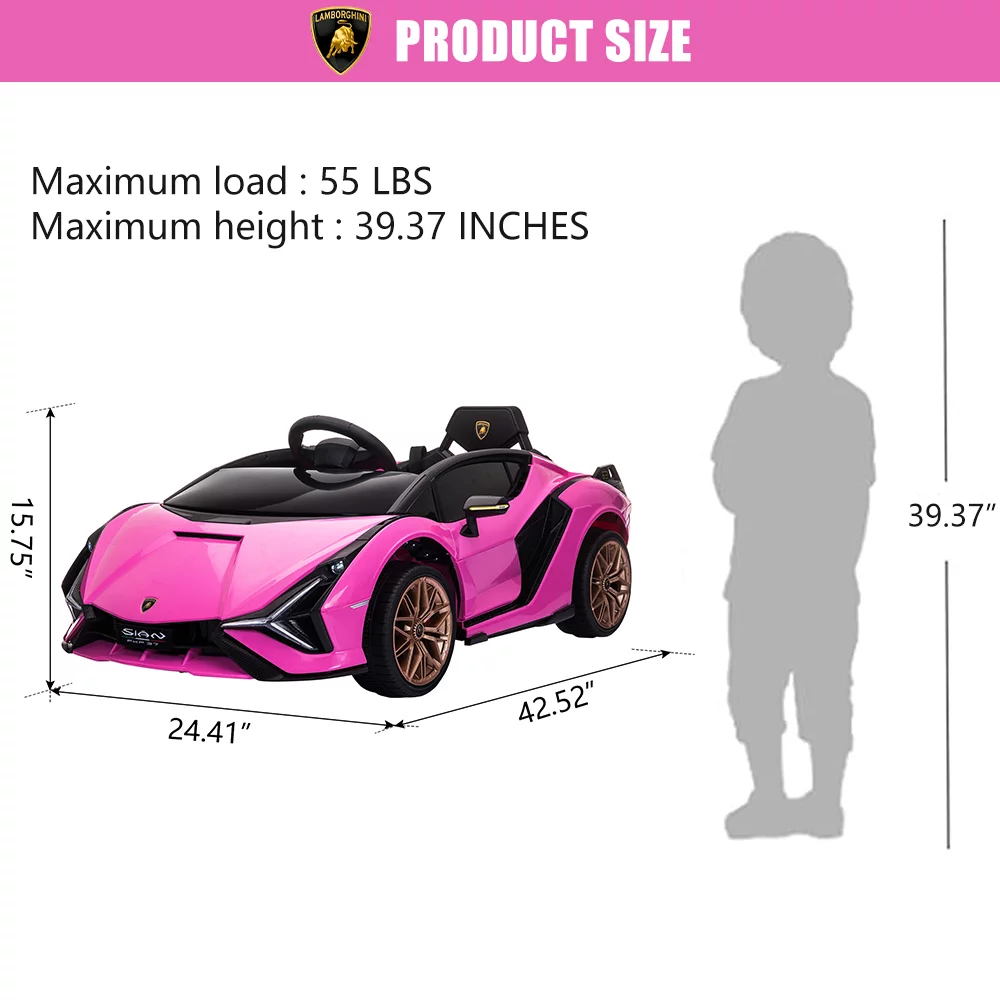 iRerts Ride on Sports Cars with Remote Control, Lamborghini SIAN 12V Electric Car for Kids, Battery Powered Ride on Toys Kids Car with LED Headlights