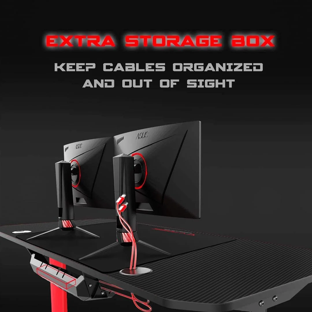 Waleaf Ergonomic Gaming Desk 55 Inch, T Shaped Office PC Computer Desk with Full Desk Mouse Pad, Gamer Tables with Gaming Handle Rack