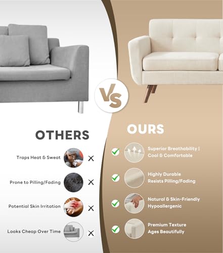 Tbfit L Shaped Couch Sofa, 80" W Mid-Century Modern Sectional Couches, 3 Seater Sofas with Wide Chaise Lounge & Two Pillows